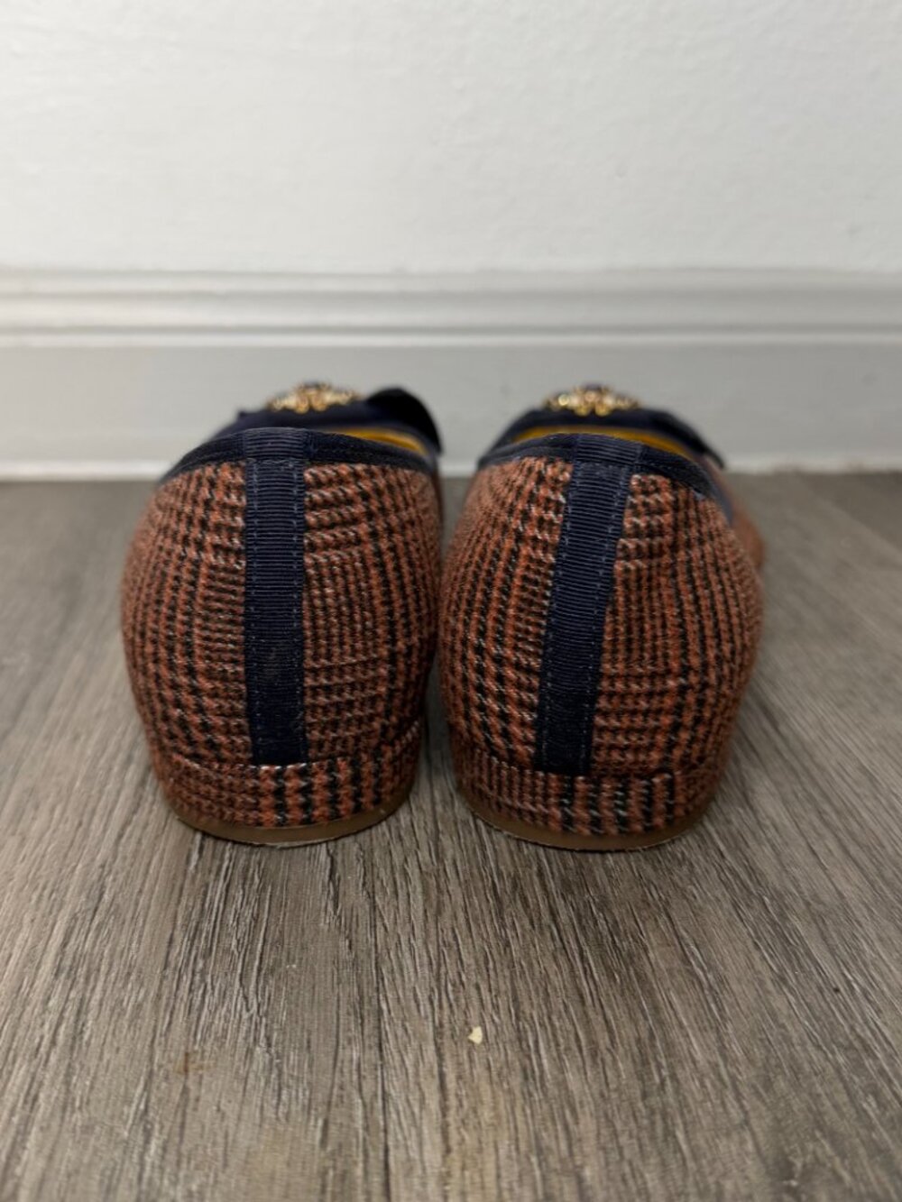 J.Crew Plaid Bow Flats Rust/Navy Women’s Size 7.5 Ballet Shoes - Picture 6 of 10
